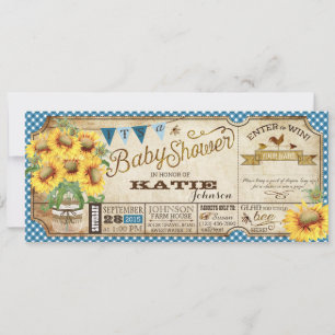 Land Zonnebloemen en Gingham Check Baby shower Kaart