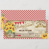 Land Zonnebloemen en Gingham Check Baby shower Kaart (Voorkant / Achterkant)