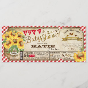 Land Zonnebloemen en Gingham Check Baby shower Kaart