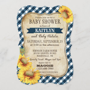 Land Zonnebloemen en Gingham Check Baby shower Kaart