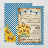 Land Zonnebloemen en Gingham Check Baby shower Kaart (Voorkant / Achterkant)