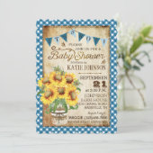 Land Zonnebloemen en Gingham Check Baby shower Kaart (Staand voorkant)