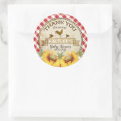 Land Zonnebloemen en Gingham Check Baby shower Ronde Sticker (Tas)