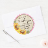 Land Zonnebloemen en Gingham Check Bedankt Ronde Sticker (Envelop)