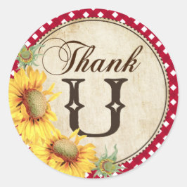 Land Zonnebloemen en Gingham Check Bedankt Ronde Sticker