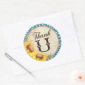 Land Zonnebloemen en Gingham Check Bedankt Ronde Sticker (Envelop)