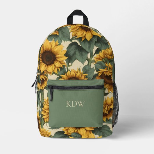 Land Zonnebloemen Monogram Bedrukte Rugzak (Voorkant)