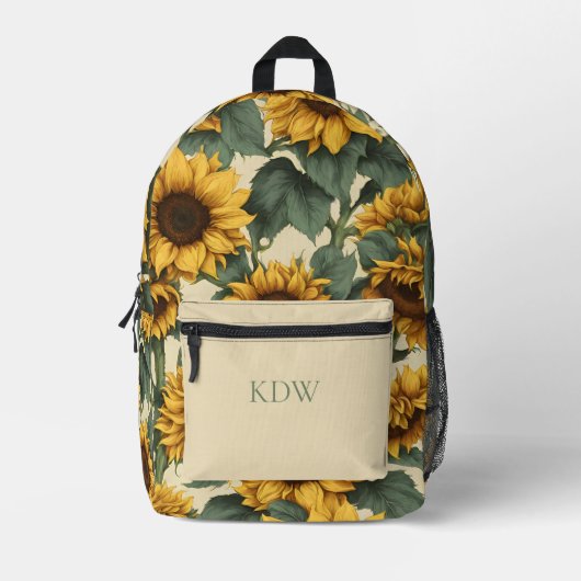 Land Zonnebloemen Monogram Bedrukte Rugzak (Voorkant)
