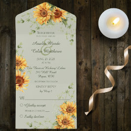 Land Zonnebloemen op Sage Green All In One Uitnodiging