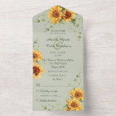 Land Zonnebloemen op Sage Green All In One Uitnodiging (Binnen)
