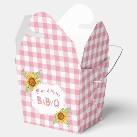 Land Zonnebloemen Roze Gingham Check BabyQ BBQ Bedankdoosjes (Geopend)