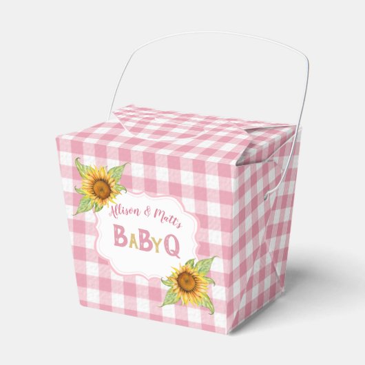 Land Zonnebloemen Roze Gingham Check BabyQ BBQ Bedankdoosjes (Voorkant Zijde)