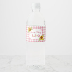 Land Zonnebloemen Roze Gingham Geruite Baby Q BBQ Waterfles Etiket