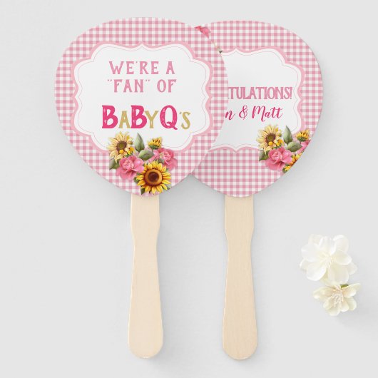 Land Zonnebloemen Rozen Roze Gingham Check BabyQ Handwaaier (Voorkant en achterkant)
