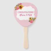 Land Zonnebloemen Rozen Roze Gingham Check BabyQ Handwaaier (Achterkant)