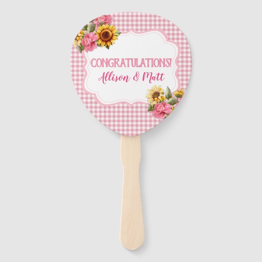 Land Zonnebloemen Rozen Roze Gingham Check BabyQ Handwaaier (Achterkant)