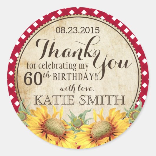 Land Zonnebloemen Rustiek Dank u Label (Voorkant)