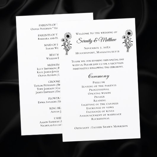 Land Zonnebloemen Rustieke Bloemen Trouwprogramma'