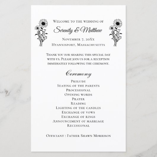 Land Zonnebloemen Rustieke Bloemen Trouwprogramma' (Voorkant)