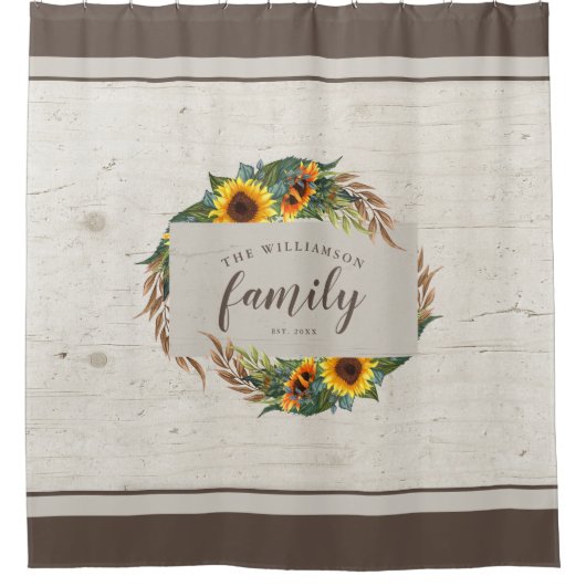 Land Zonnebloemen Rustige Hood Familienaam Douchegordijn (Voorkant)