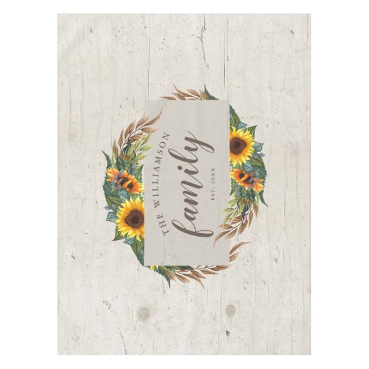 Land Zonnebloemen Rustige Hood Familienaam Tafelkleed (Voorkant)