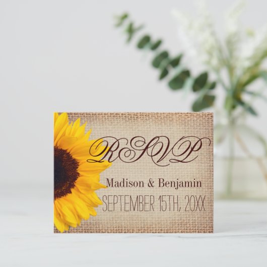 Land Zonnebloemen Rustige RSVP-BRIEFKAARTEN Uitnodiging Briefkaart (Staand voorkant)