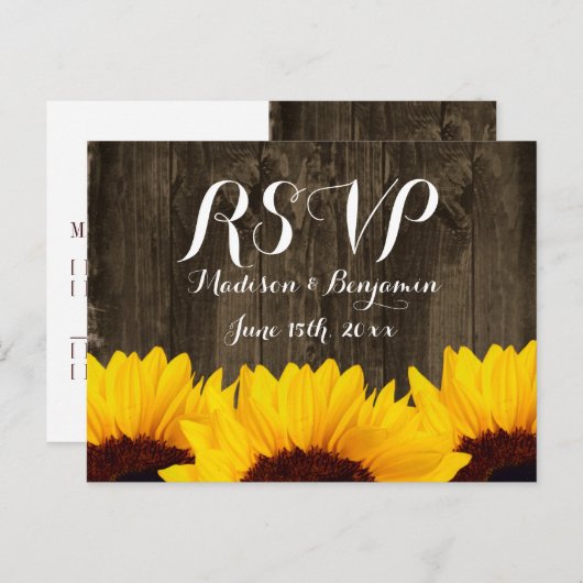 Land Zonnebloemen Rustige RSVP-BRIEFKAARTEN Uitnodiging Briefkaart (Voorkant / Achterkant)