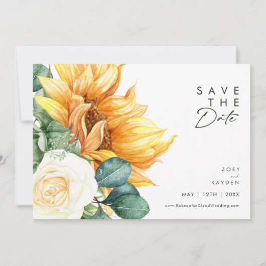 Land Zonnebloemscript met foto horizontaal Save The Date (Voorkant)
