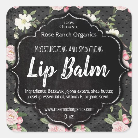 Land Zwart Bloemen Lip Balm Labels (Voorkant)