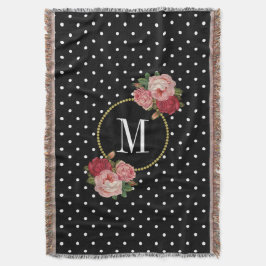 Land Zwart  Bloemen Polka Dots Monogram Deken