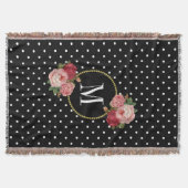 Land Zwart Bloemen Polka Dots Monogram Deken (Voorkant)
