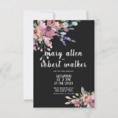 Land zwarte roze lavendel groene bloemetjesbruilof kaart (Voorkant)