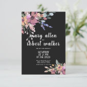 Land zwarte roze lavendel groene bloemetjesbruilof kaart (Staand voorkant)