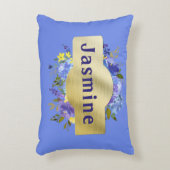 Landbloemen Blauwe Paarse Floral & Goud Accent Kussen (Voorkant(Verticaal))