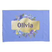 Landbloemen Blauwe Paarse Floral & Goud Kussensloop (Voorkant-Rechts)