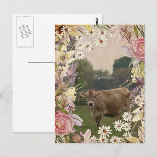 Landbloemen Jersey Koe Briefkaart (Voorkant / Achterkant)