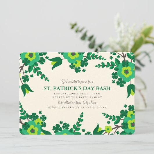 Landbloemen St. Patrick's Day Invite Kaart (Staand voorkant)