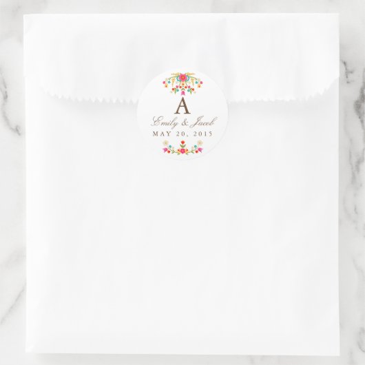 Landbloemen Weddenemonogram Ronde Sticker (Tas)