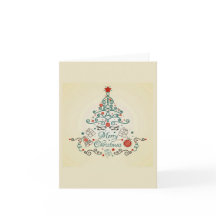 Landboom met versieringen op kerstkaart