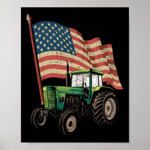 Landbouw Boerderij Tractor USA Vlag Tractor Amerik Poster