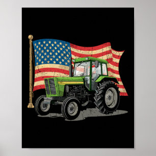 Landbouw Boerderij Tractor USA Vlag Tractor Amerik Poster