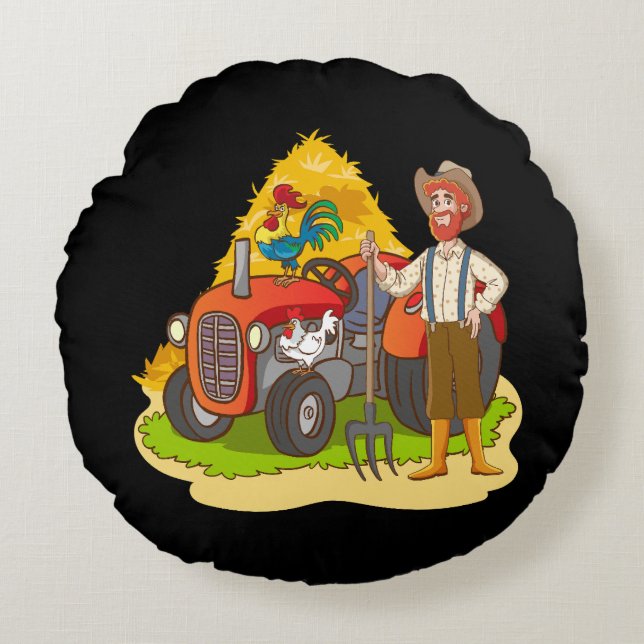 Landbouw Illustratie Kunstwerk Rond Kussen (Voorkant)