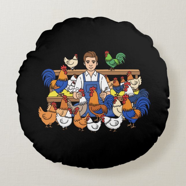 Landbouw Illustratie Kunstwerk Rond Kussen (Voorkant)