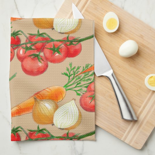  landbouwbedrijf Rustic Taupe Waterverf Veggies Theedoek (Quarter Fold)