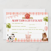 Landbouwdieren adoptiecertificaat verjaardagskaart kaart (Voorkant)