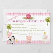 Landbouwdieren adoptiecertificaat verjaardagskaart kaart (Voorkant)