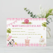 Landbouwdieren adoptiecertificaat verjaardagskaart kaart (Staand voorkant)