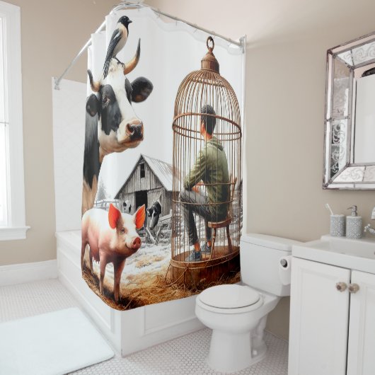Landbouwdieren Douchegordijn (In situ)
