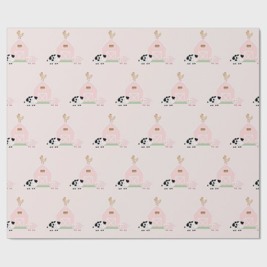 Landbouwdieren en roze omlooppapier van het Barn P Cadeaupapier (Vlak)