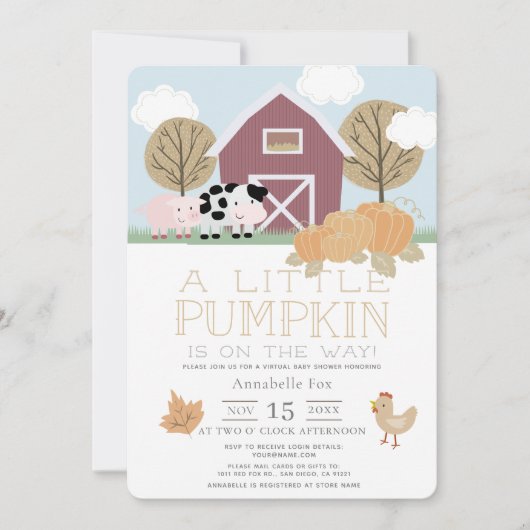 Landbouwdieren in de werf pompoen virtueel Baby sh Kaart (Voorkant)